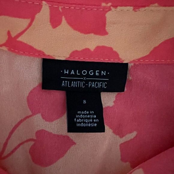 NWT HALOGEN X ATLANTIC-PACIFIC Orange Pink Floral‎ Smocked Utility Dress Coral - Picture 8 of 10